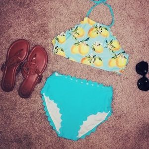 Halter Lemon Design High Waisted Bikini